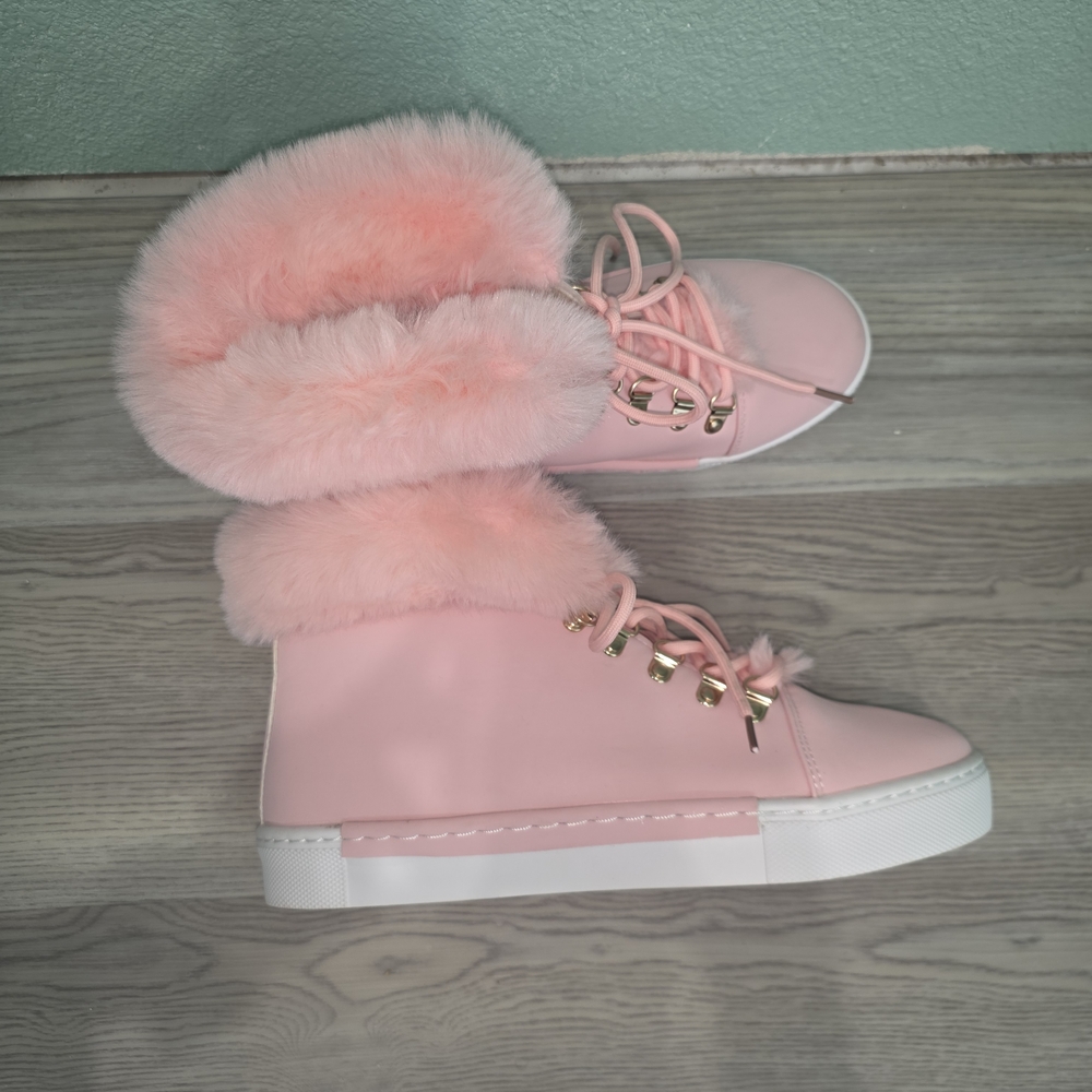 Pink Fur-Lined High-Top Sneakers